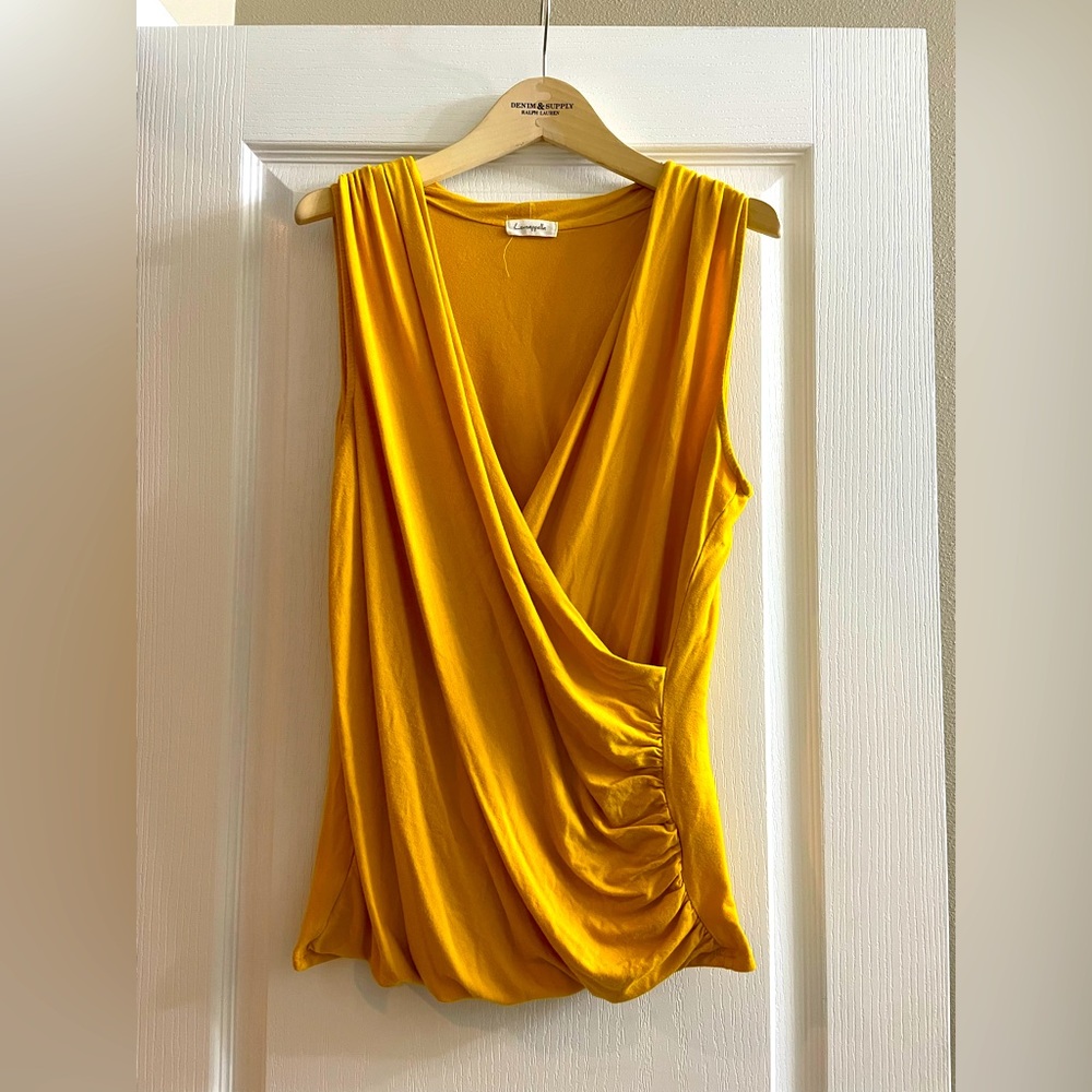 Beautiful Mustard Faux Wrap Top